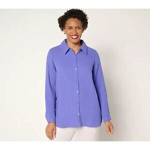 Belle Beach Kim Gravel Shirt Womens Petite 1X Periwinkle Gauze Dolphin Hem